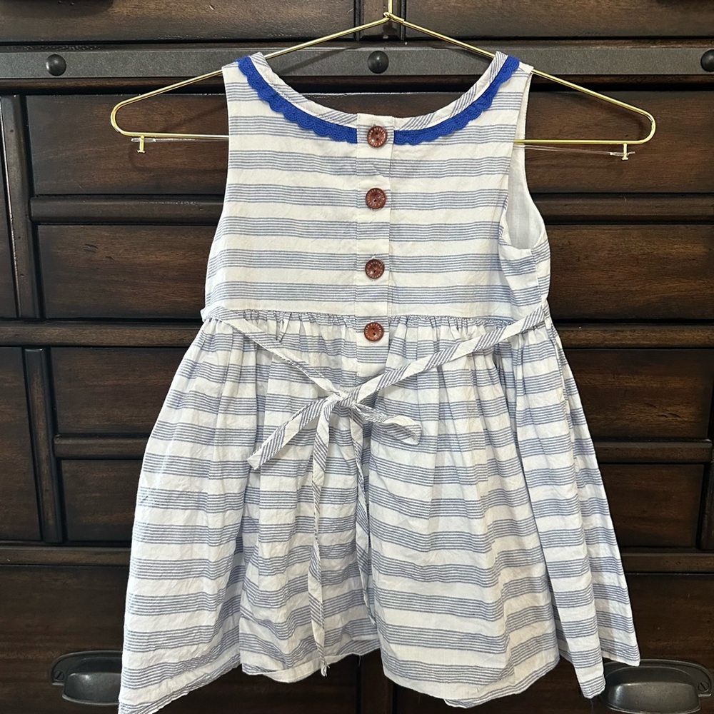Striped Blue and White Kids Dress - Picture 2 of 3